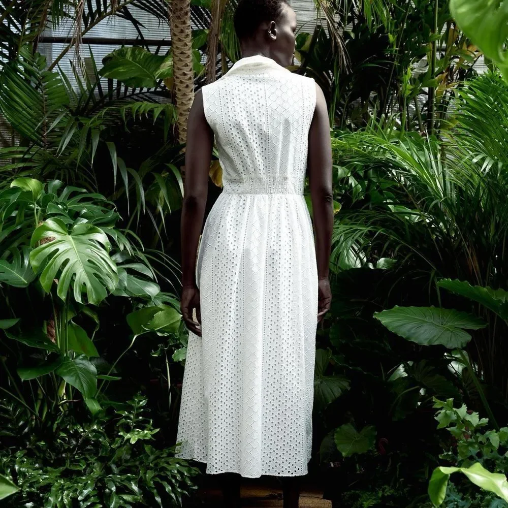 NWT Zara White openwork Eyelet Embroidered Midi Dress - Picture 6 of 9